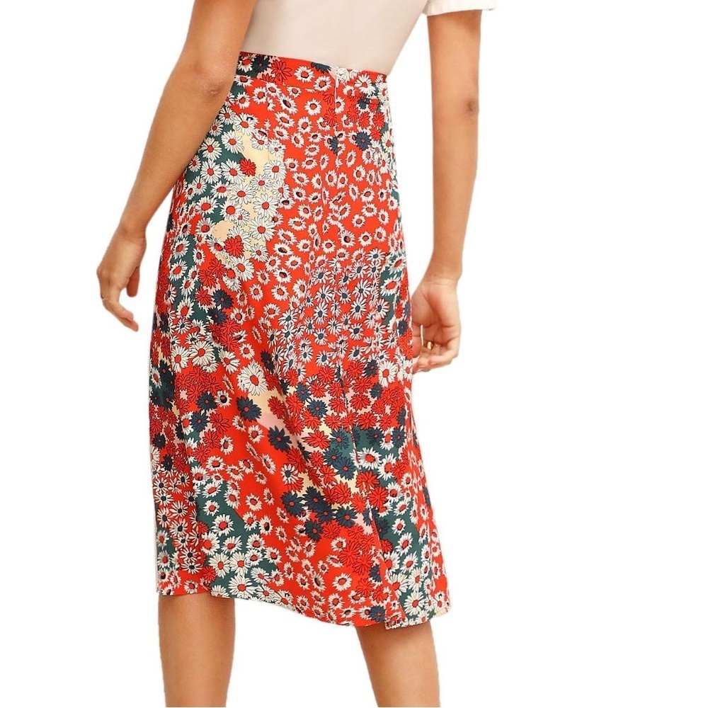 Boho Floral High Waist Split A Line Midi Skirt - Picture 2 of 10